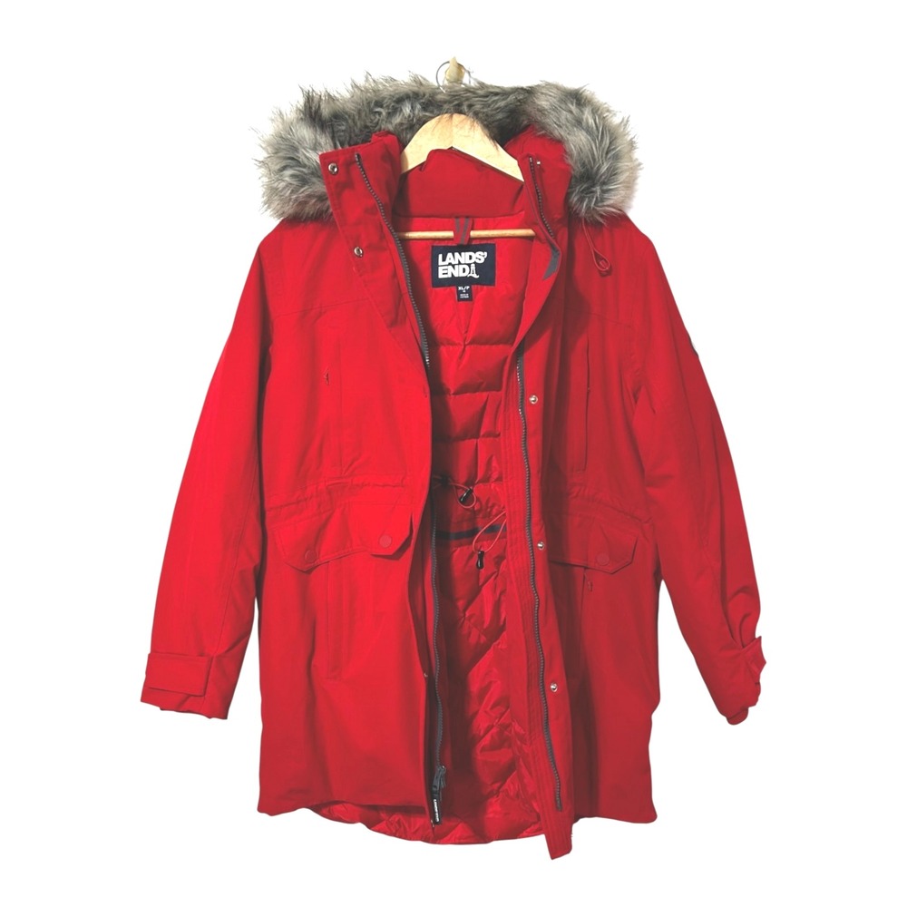 Lands' End Expedition Down Parka Jacket Women's XL PETITE 18P Red Hood NWOT - Picture 3 of 16